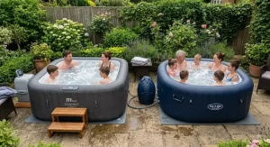 4-person and 6-person inflatable hot tub sizes compared for family garden gatherings.