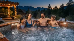 A family enjoying relaxation during an acrylic hot tub vs inflatable hot tub weekend test.