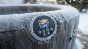 Digital control panel of an inflatable hot tub for cold weather operating in freezing temperatures