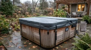 Energy efficient inflatable hot tub for cold weather with insulated thermal cover