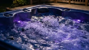 Luxury feeling hot tub under £5000 featuring colourful LED lighting and headrests